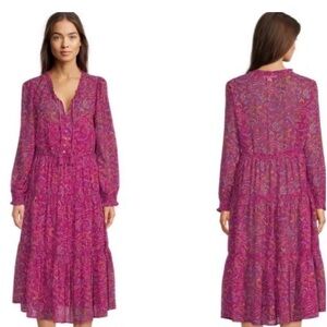 beachlunchlounge Vibrant Pink Paisley Long Sleeve Dress